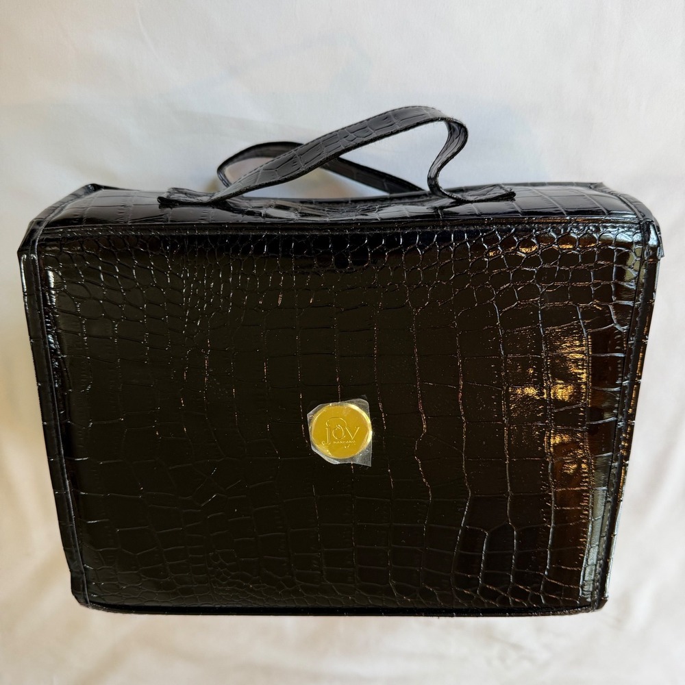 Joy Mangano Better Beauty Case Roll Up Makeup‎ Bag Black Croc Embossed NEW
